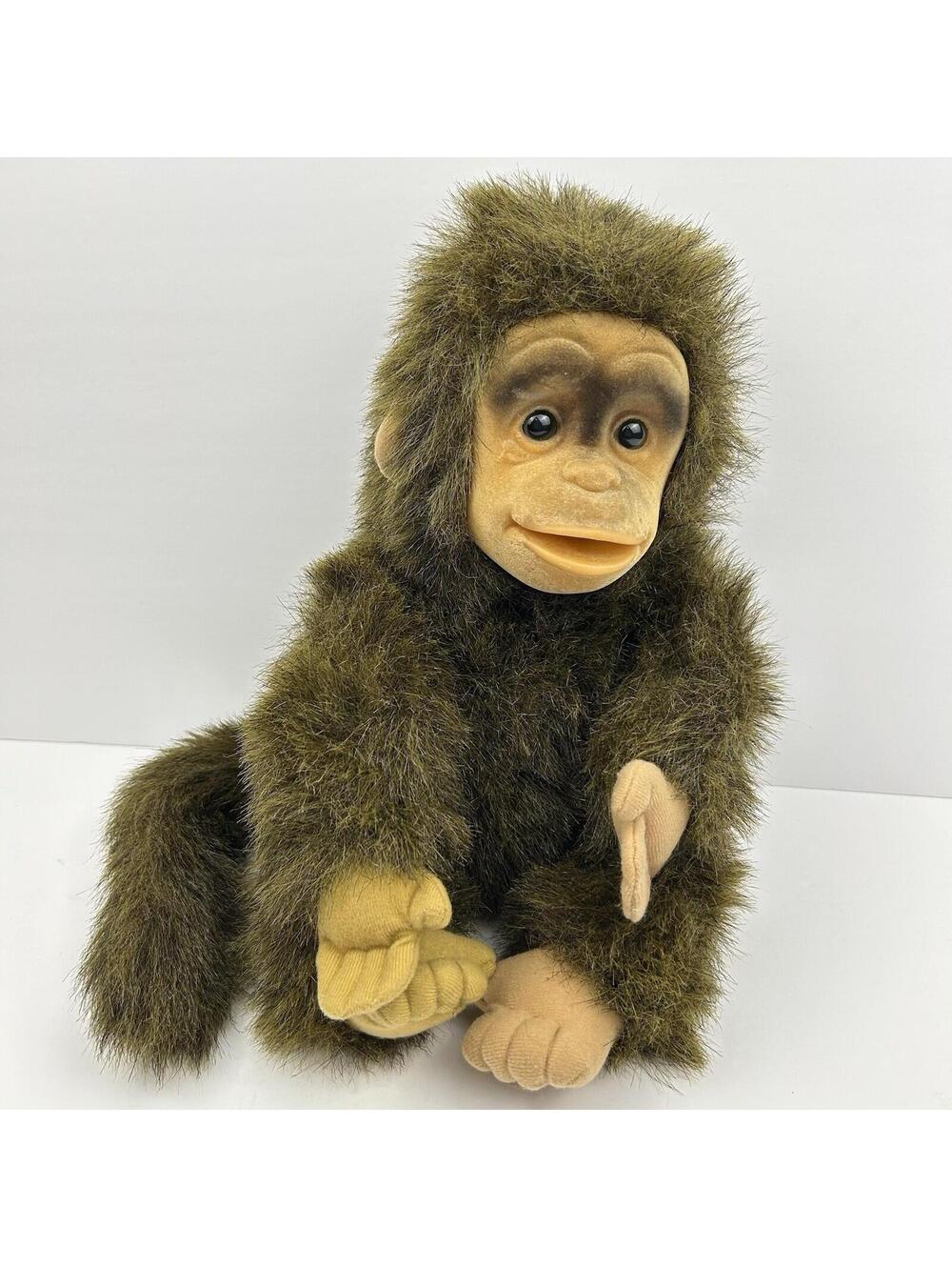 Hosung Realistic Baby Monkey Hand Puppet 1994 Chimp Plush Retro Toy Squeaks A15 - Picture 2 of 13